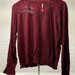 American Rag Red Ruffled Long Sleeve Blouse